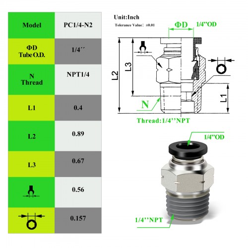 Pneumatic quick-insertion trachea connector PC8-N3 thread straight through